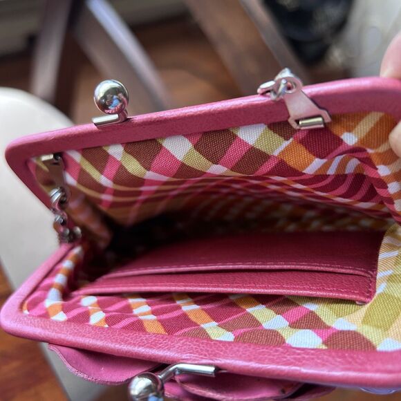 Brighton Rosalie Red Pink Patent Leather Flower Kiss Lock Crossbody Bag - Picture 6 of 13